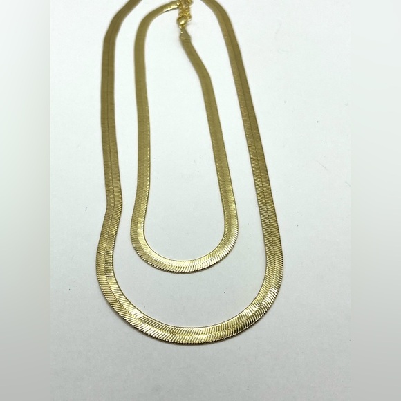 Herringbone Set 2 Necklaces Gold Tone 12” and 20” Necklaces Bold and Bold - Picture 5 of 11